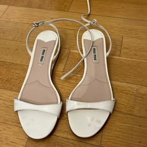 Miu miu white patent leather ankle strap sandals